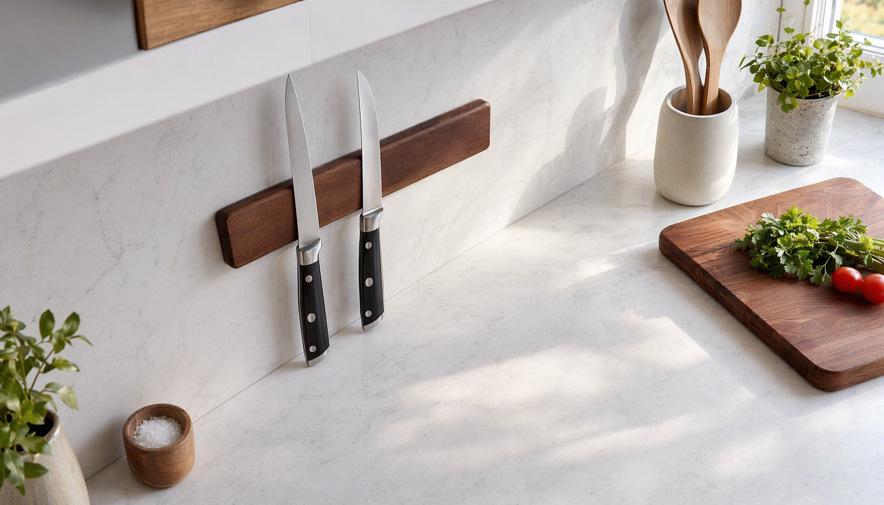 HOSHANHO 16-Inch Magnetic Knife Strip Wall Mount Acacia Wood for magnetic knife holder for wall