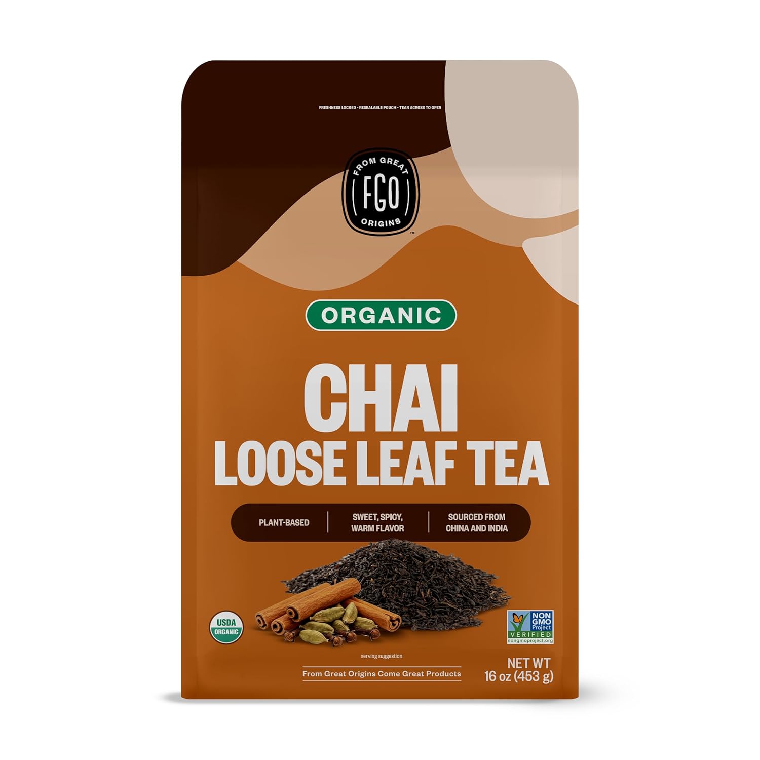 FGO Organic Chai Tea Loose Leaf 16oz - USDA Certified Indian — close-up