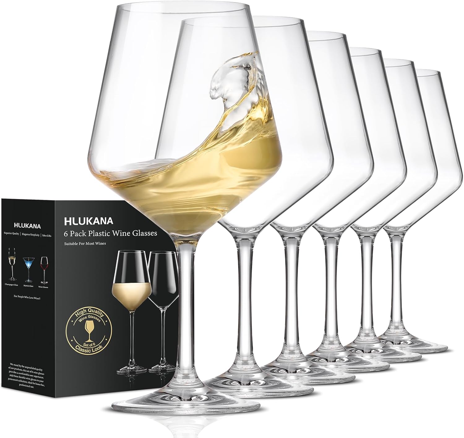 Hlukana Unbreakable Plastic Wine Glasses Set of 6 | 16 oz BP — close-up