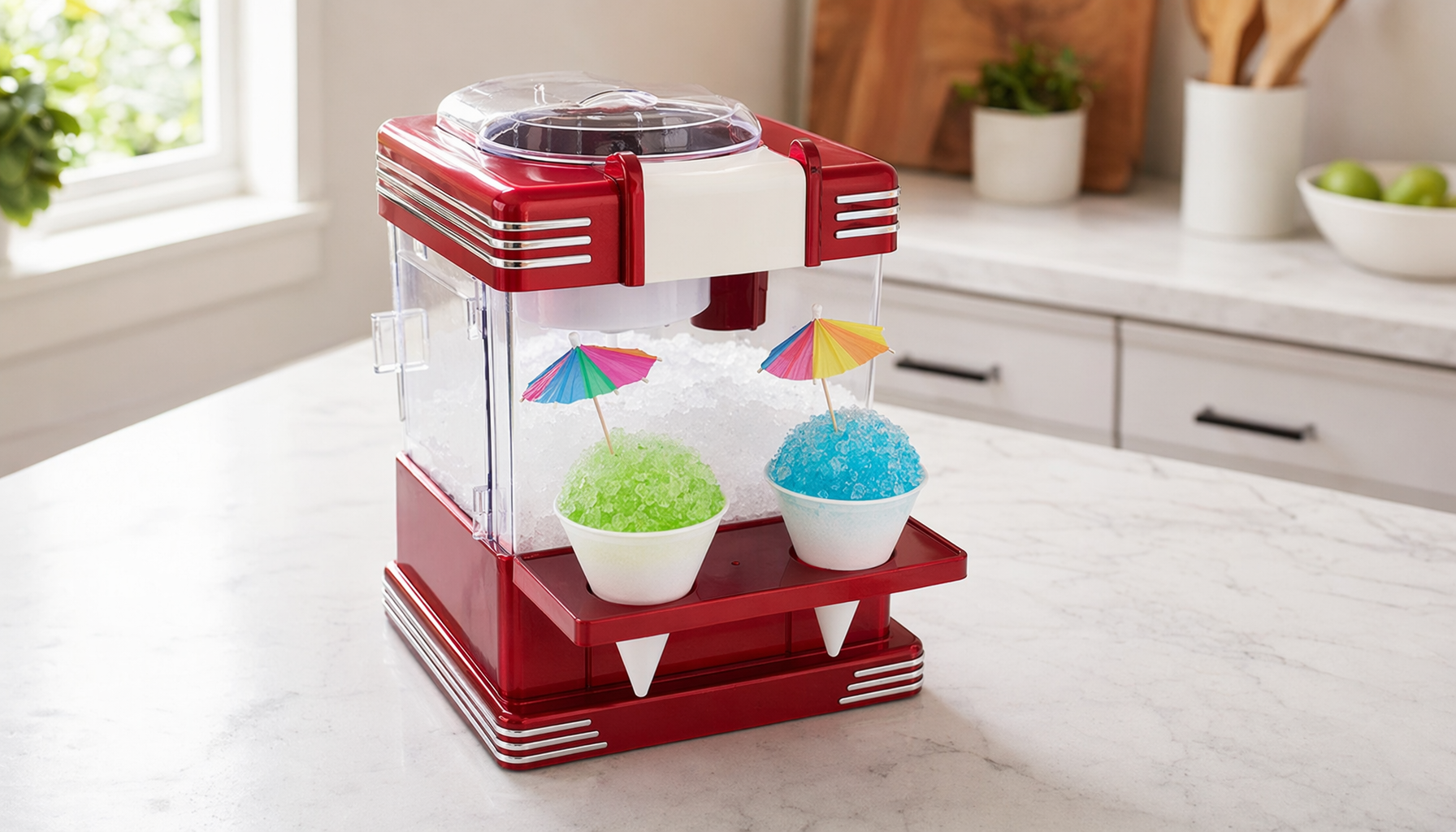 Make Fluffy Snow Cones at Home: Nostalgia Retro Shaved Ice M for snow cone machine