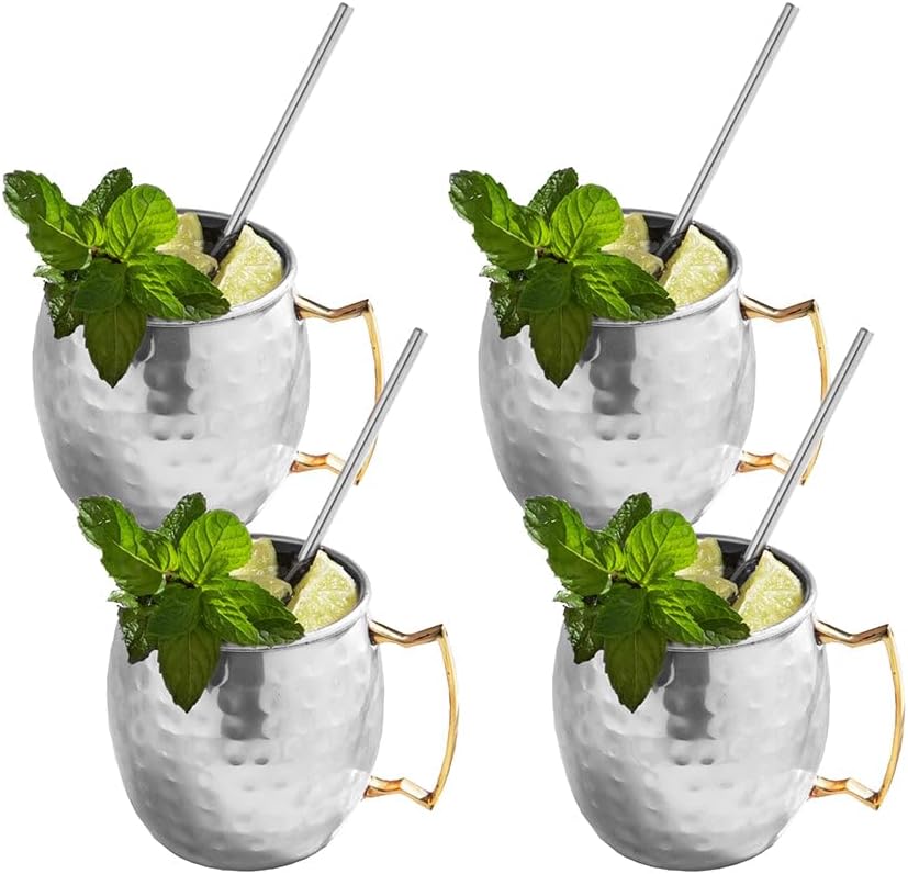 Sol Living Moscow Mule Mugs Set of 4 – 14 oz Hammered Stainl — close-up